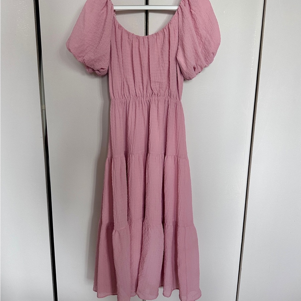 ASTR The Label Smocked Tiered Pink Blush Ruffle Maxi Dress XS Cottagecore Chic